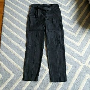 Express black linen blend paper bag waist trousers